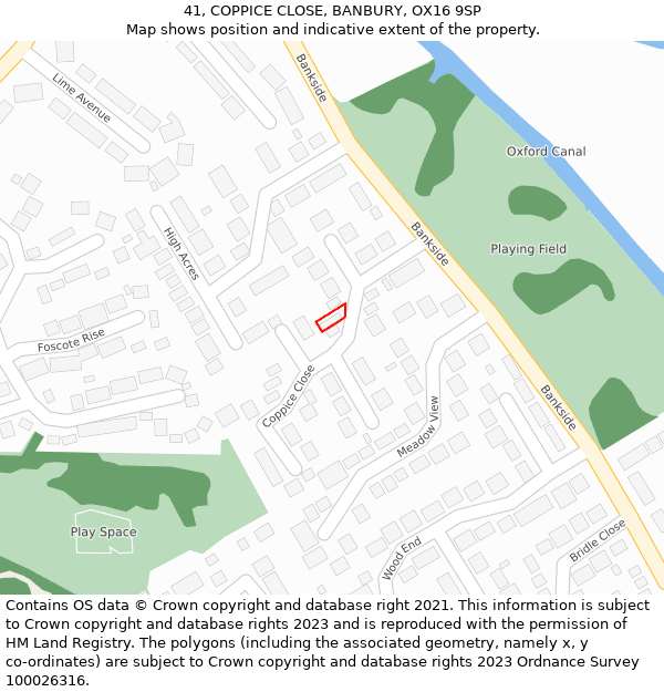 41, COPPICE CLOSE, BANBURY, OX16 9SP: Location map and indicative extent of plot