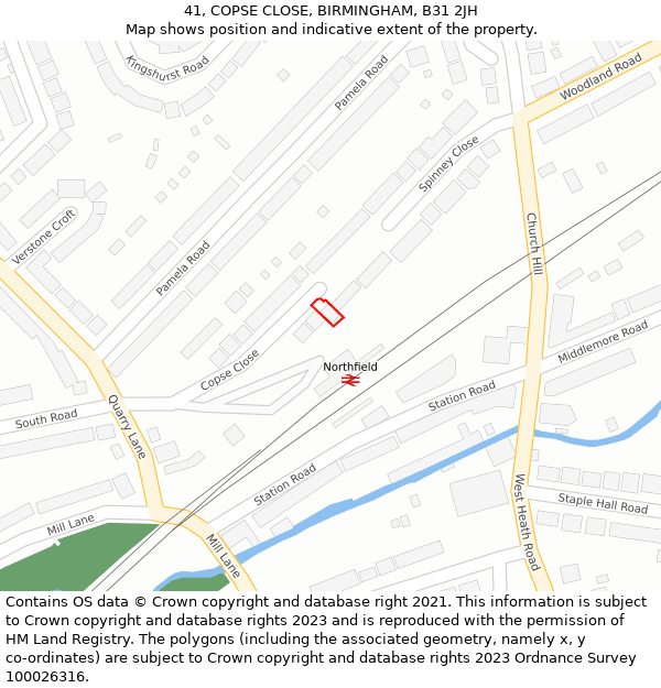 41, COPSE CLOSE, BIRMINGHAM, B31 2JH: Location map and indicative extent of plot