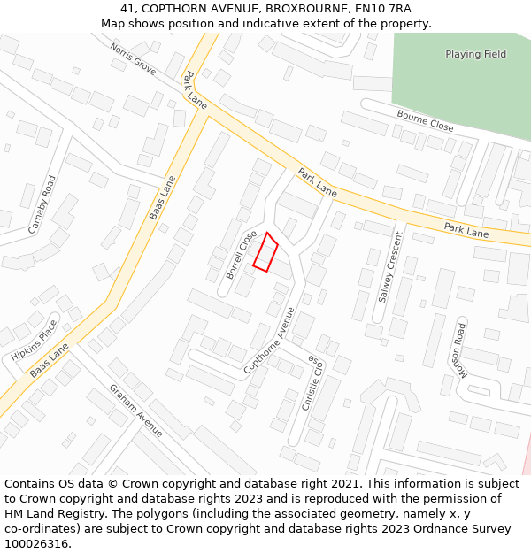41, COPTHORN AVENUE, BROXBOURNE, EN10 7RA: Location map and indicative extent of plot