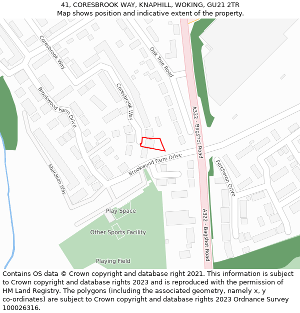 41, CORESBROOK WAY, KNAPHILL, WOKING, GU21 2TR: Location map and indicative extent of plot