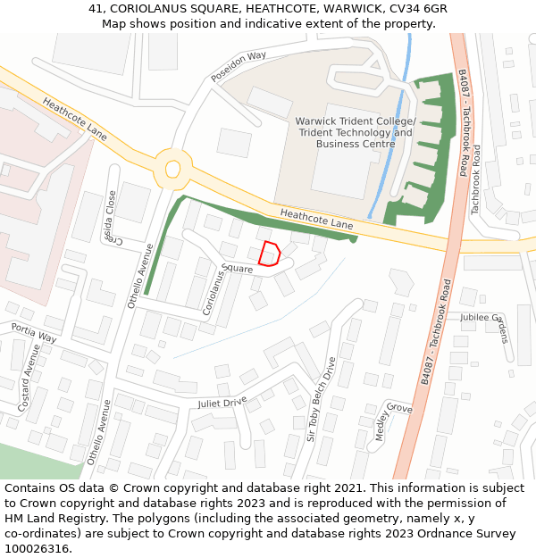 41, CORIOLANUS SQUARE, HEATHCOTE, WARWICK, CV34 6GR: Location map and indicative extent of plot