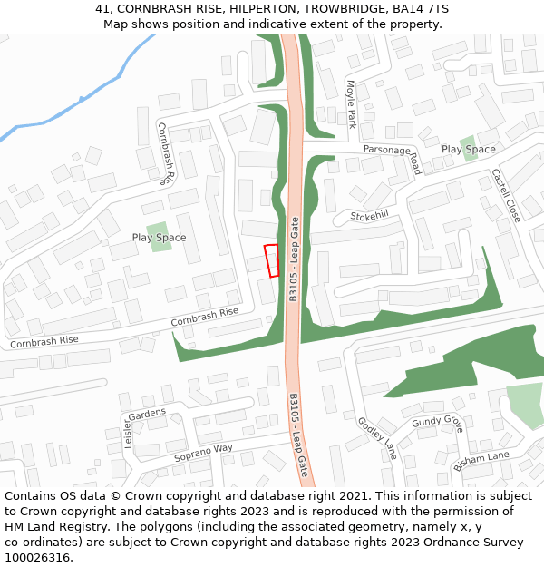 41, CORNBRASH RISE, HILPERTON, TROWBRIDGE, BA14 7TS: Location map and indicative extent of plot