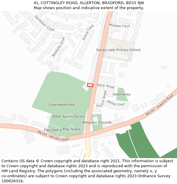 41, COTTINGLEY ROAD, ALLERTON, BRADFORD, BD15 9JN: Location map and indicative extent of plot