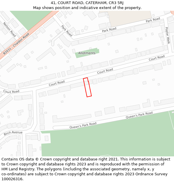 41, COURT ROAD, CATERHAM, CR3 5RJ: Location map and indicative extent of plot