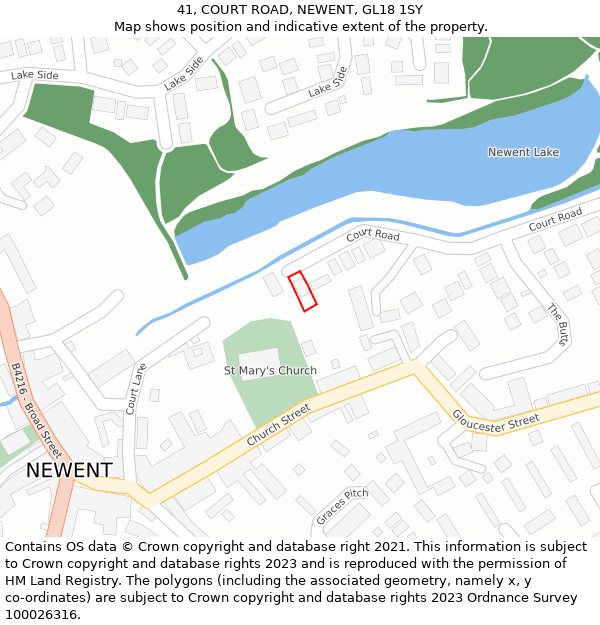 41, COURT ROAD, NEWENT, GL18 1SY: Location map and indicative extent of plot