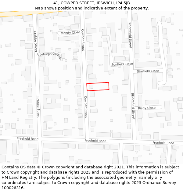 41, COWPER STREET, IPSWICH, IP4 5JB: Location map and indicative extent of plot