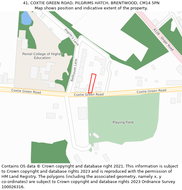 41, COXTIE GREEN ROAD, PILGRIMS HATCH, BRENTWOOD, CM14 5PN: Location map and indicative extent of plot