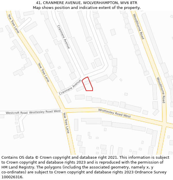 41, CRANMERE AVENUE, WOLVERHAMPTON, WV6 8TR: Location map and indicative extent of plot