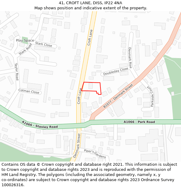 41, CROFT LANE, DISS, IP22 4NA: Location map and indicative extent of plot