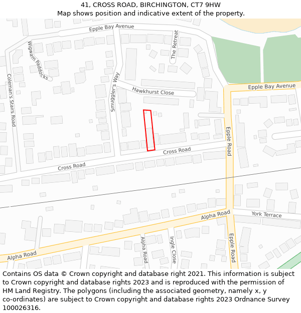 41, CROSS ROAD, BIRCHINGTON, CT7 9HW: Location map and indicative extent of plot