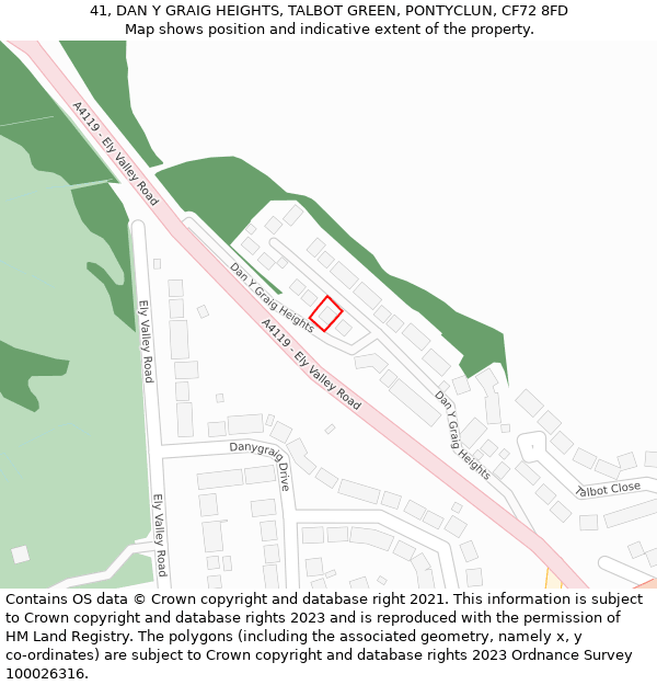 41, DAN Y GRAIG HEIGHTS, TALBOT GREEN, PONTYCLUN, CF72 8FD: Location map and indicative extent of plot