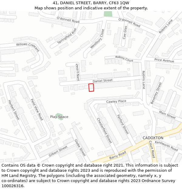 41, DANIEL STREET, BARRY, CF63 1QW: Location map and indicative extent of plot