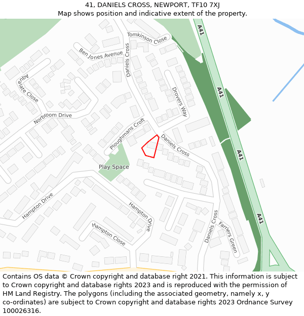 41, DANIELS CROSS, NEWPORT, TF10 7XJ: Location map and indicative extent of plot