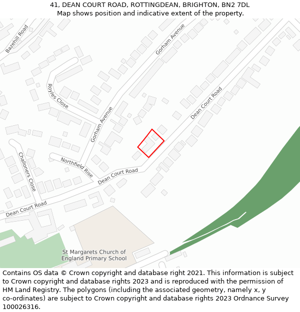 41, DEAN COURT ROAD, ROTTINGDEAN, BRIGHTON, BN2 7DL: Location map and indicative extent of plot