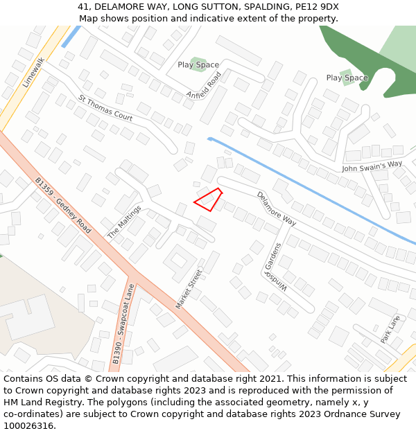 41, DELAMORE WAY, LONG SUTTON, SPALDING, PE12 9DX: Location map and indicative extent of plot