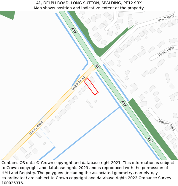 41, DELPH ROAD, LONG SUTTON, SPALDING, PE12 9BX: Location map and indicative extent of plot