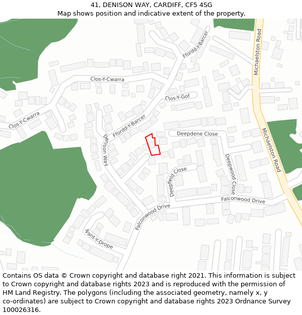 41, DENISON WAY, CARDIFF, CF5 4SG: Location map and indicative extent of plot