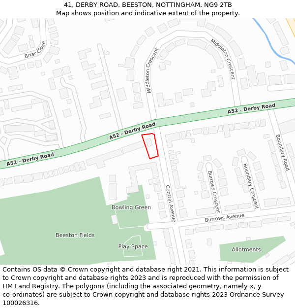 41, DERBY ROAD, BEESTON, NOTTINGHAM, NG9 2TB: Location map and indicative extent of plot