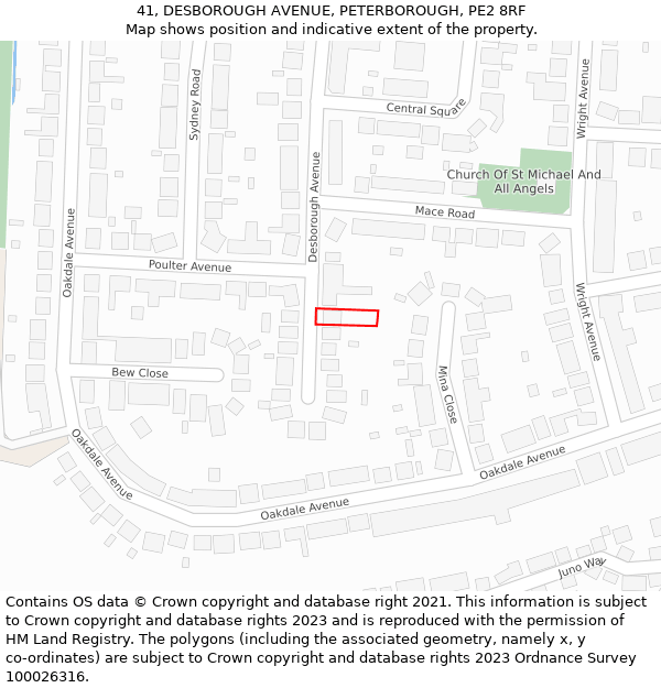 41, DESBOROUGH AVENUE, PETERBOROUGH, PE2 8RF: Location map and indicative extent of plot