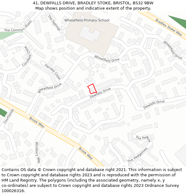 41, DEWFALLS DRIVE, BRADLEY STOKE, BRISTOL, BS32 9BW: Location map and indicative extent of plot