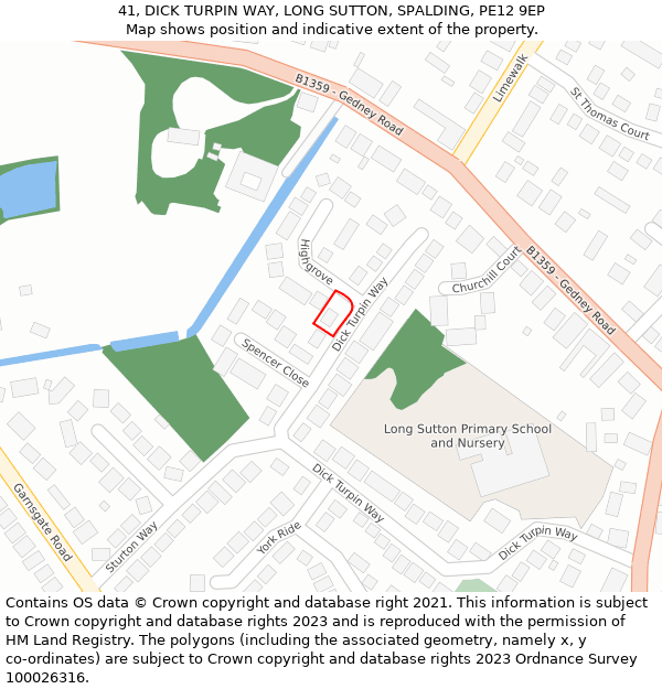 41, DICK TURPIN WAY, LONG SUTTON, SPALDING, PE12 9EP: Location map and indicative extent of plot