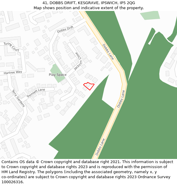 41, DOBBS DRIFT, KESGRAVE, IPSWICH, IP5 2QG: Location map and indicative extent of plot