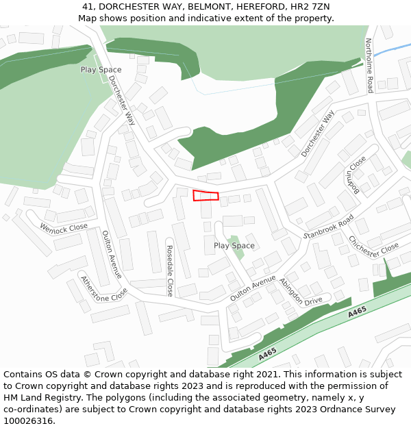 41, DORCHESTER WAY, BELMONT, HEREFORD, HR2 7ZN: Location map and indicative extent of plot