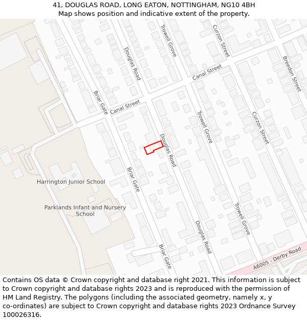 41, DOUGLAS ROAD, LONG EATON, NOTTINGHAM, NG10 4BH: Location map and indicative extent of plot