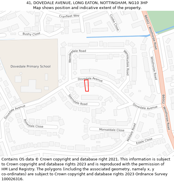 41, DOVEDALE AVENUE, LONG EATON, NOTTINGHAM, NG10 3HP: Location map and indicative extent of plot