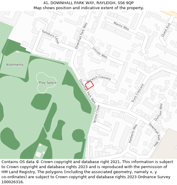 41, DOWNHALL PARK WAY, RAYLEIGH, SS6 9QP: Location map and indicative extent of plot