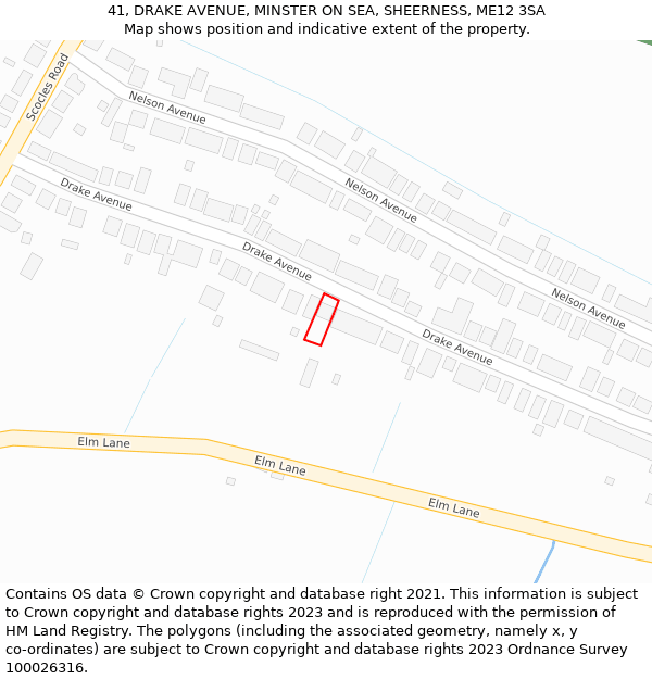 41, DRAKE AVENUE, MINSTER ON SEA, SHEERNESS, ME12 3SA: Location map and indicative extent of plot