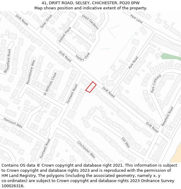 41, DRIFT ROAD, SELSEY, CHICHESTER, PO20 0PW: Location map and indicative extent of plot