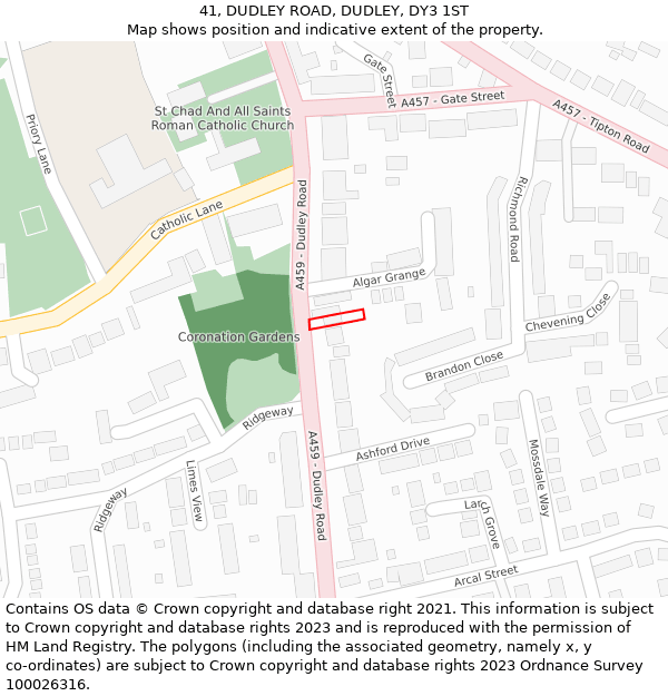 41, DUDLEY ROAD, DUDLEY, DY3 1ST: Location map and indicative extent of plot