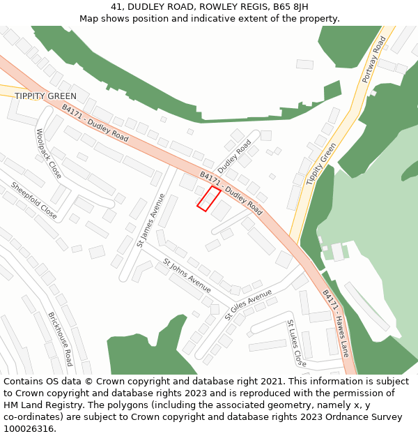 41, DUDLEY ROAD, ROWLEY REGIS, B65 8JH: Location map and indicative extent of plot