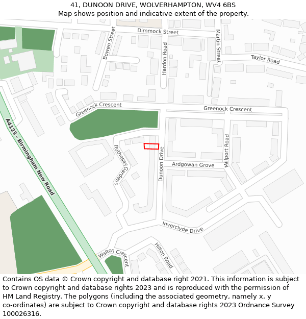 41, DUNOON DRIVE, WOLVERHAMPTON, WV4 6BS: Location map and indicative extent of plot