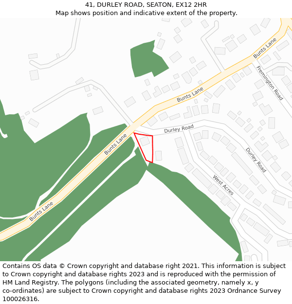 41, DURLEY ROAD, SEATON, EX12 2HR: Location map and indicative extent of plot