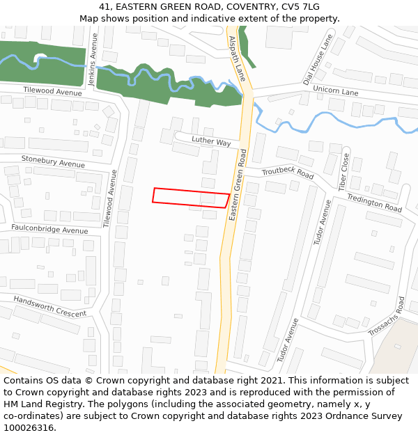 41, EASTERN GREEN ROAD, COVENTRY, CV5 7LG: Location map and indicative extent of plot