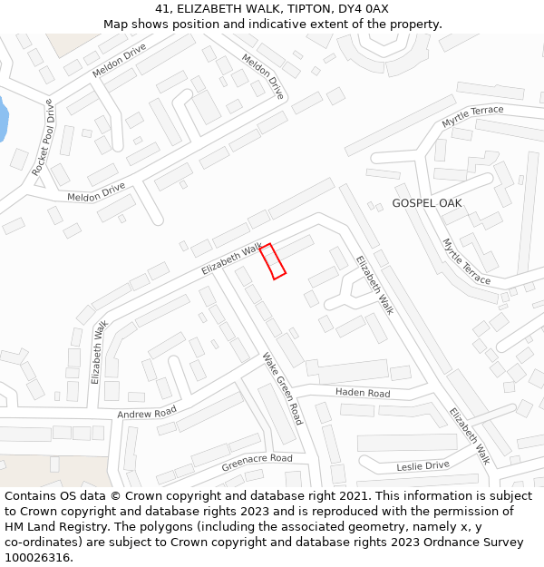 41, ELIZABETH WALK, TIPTON, DY4 0AX: Location map and indicative extent of plot