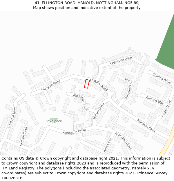 41, ELLINGTON ROAD, ARNOLD, NOTTINGHAM, NG5 8SJ: Location map and indicative extent of plot