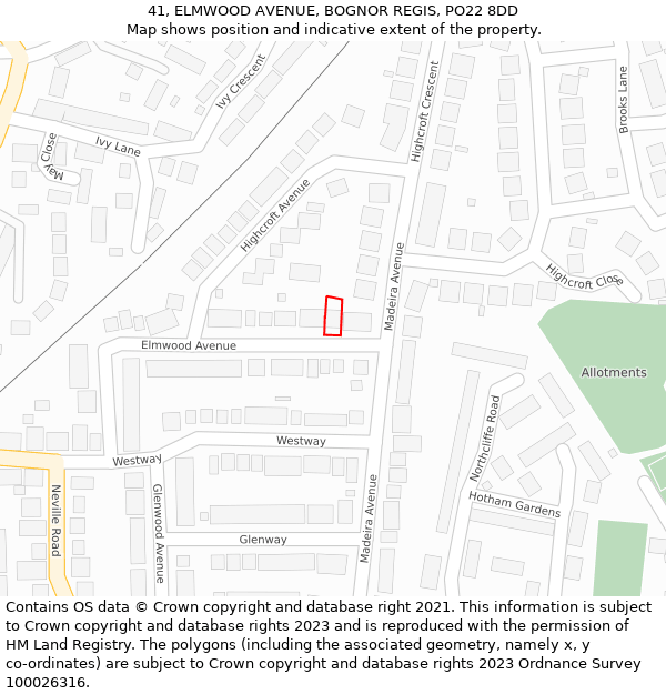 41, ELMWOOD AVENUE, BOGNOR REGIS, PO22 8DD: Location map and indicative extent of plot