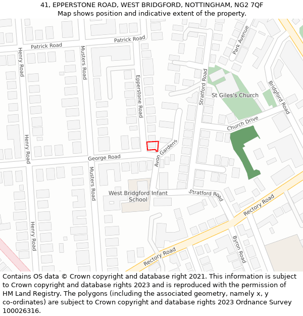 41, EPPERSTONE ROAD, WEST BRIDGFORD, NOTTINGHAM, NG2 7QF: Location map and indicative extent of plot