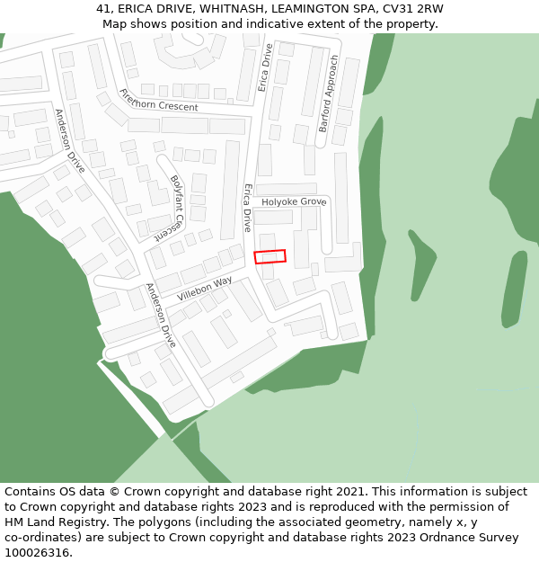 41, ERICA DRIVE, WHITNASH, LEAMINGTON SPA, CV31 2RW: Location map and indicative extent of plot