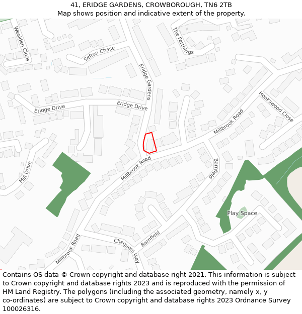 41, ERIDGE GARDENS, CROWBOROUGH, TN6 2TB: Location map and indicative extent of plot