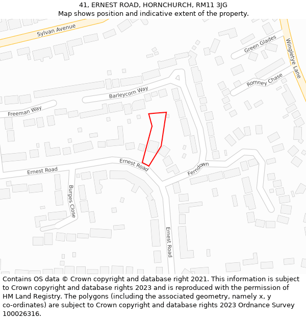 41, ERNEST ROAD, HORNCHURCH, RM11 3JG: Location map and indicative extent of plot