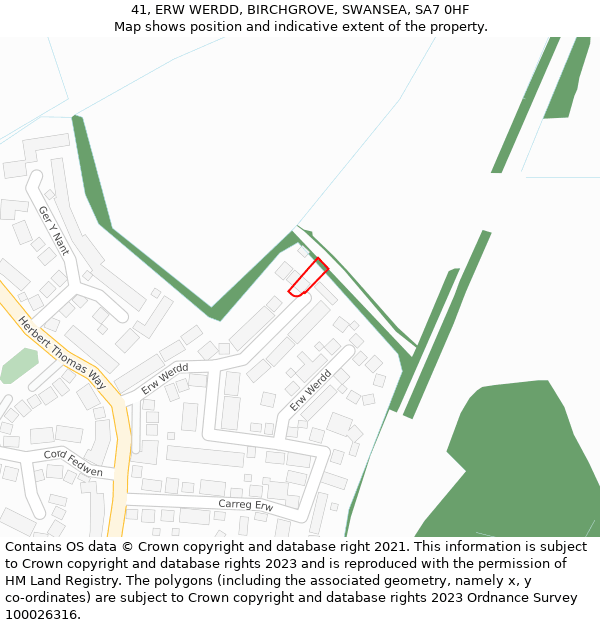 41, ERW WERDD, BIRCHGROVE, SWANSEA, SA7 0HF: Location map and indicative extent of plot