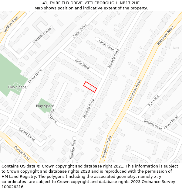 41, FAIRFIELD DRIVE, ATTLEBOROUGH, NR17 2HE: Location map and indicative extent of plot