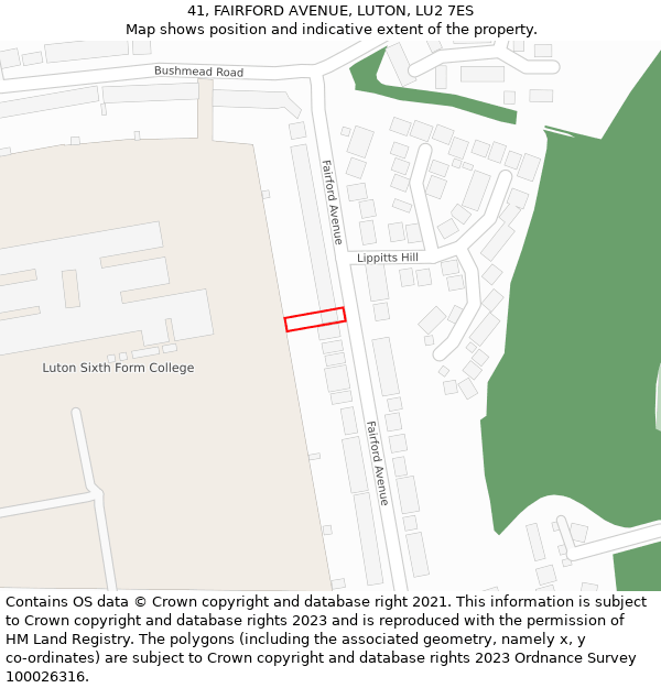 41, FAIRFORD AVENUE, LUTON, LU2 7ES: Location map and indicative extent of plot