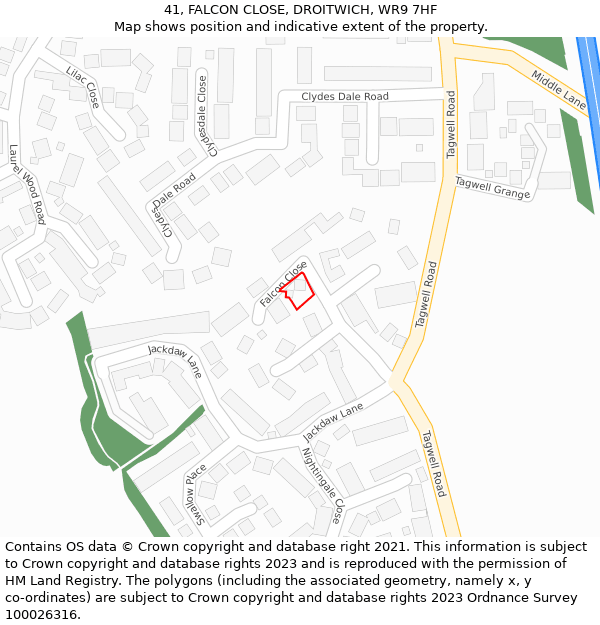 41, FALCON CLOSE, DROITWICH, WR9 7HF: Location map and indicative extent of plot