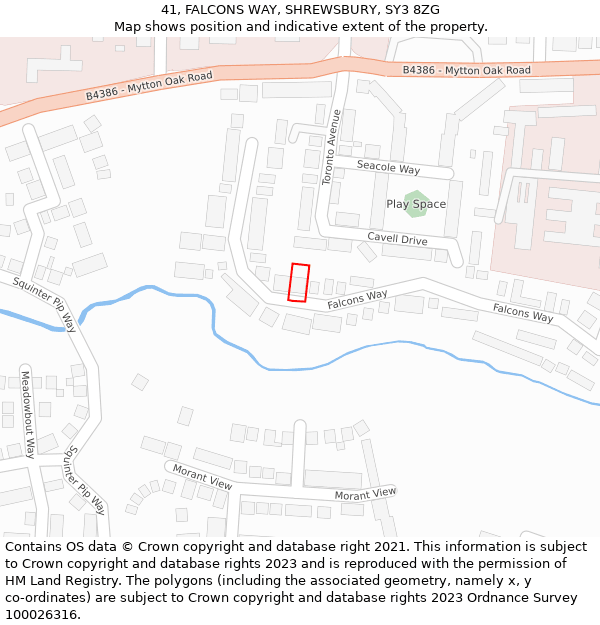 41, FALCONS WAY, SHREWSBURY, SY3 8ZG: Location map and indicative extent of plot