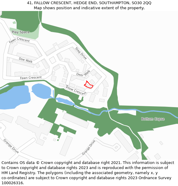 41, FALLOW CRESCENT, HEDGE END, SOUTHAMPTON, SO30 2QQ: Location map and indicative extent of plot